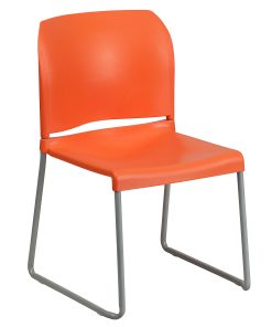 Flash Furniture HERCULES Series Full-Back Contoured Stacking Chair With Sled Base, Orange