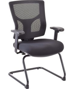 Lorell Conjure Guest Chair - Fabric, Polyurethane Foam Seat Material - Mesh Back Material - Mid Back - Sled Base - Black - 1 Each