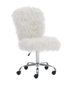 Linon Aria Faux Fur Mid-Back Home Office Chair, Armless, White/Chrome