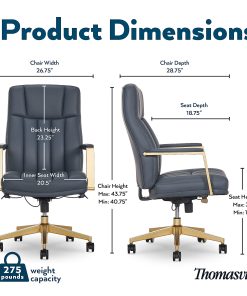 Thomasville Lyndale Ergonomic Faux Leather Mid-Back Office Chair, Dark Blue 2