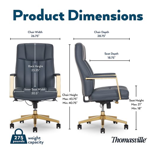 Thomasville Lyndale Ergonomic Faux Leather Mid-Back Office Chair, Dark Blue - Image 2