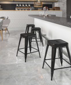 Flash Furniture 24"H Commercial-Grade Metal Backless Counter Stool, Black
