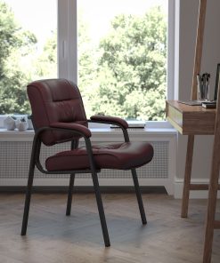 Flash Furniture LeatherSoft Executive Side Reception Chair with Powder Coated Frame, Burgundy/Black