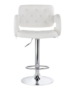 Elama Faux Leather Tufted Bar Stool, White/Chrome 2