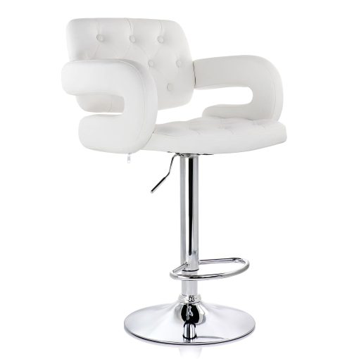 Elama Faux Leather Tufted Bar Stool, White/Chrome