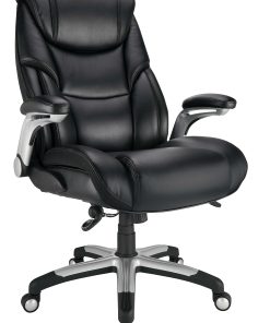 Realspace® Torval Big & Tall Bonded Leather High-Back Computer Office Chair, Black/Silver, BIFMA Compliant