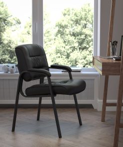 Flash Furniture LeatherSoft Executive Side Reception Chair with Powder Coated Frame, Black/Black
