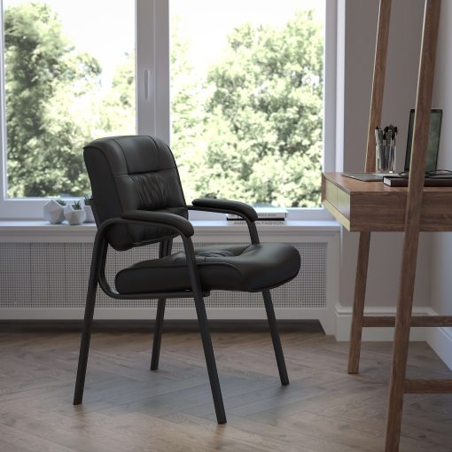Flash Furniture LeatherSoft Executive Side Reception Chair with Powder Coated Frame, Black/Black