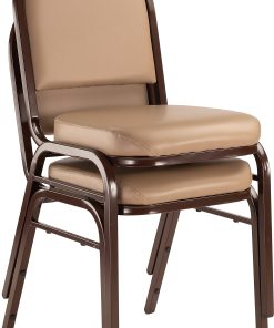 National Public Seating Dome-Back Stacking Chairs, Vinyl, French Beige/Mocha, Set Of 2 2