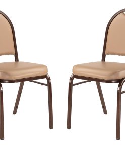 National Public Seating Dome-Back Stacking Chairs, Vinyl, French Beige/Mocha, Set Of 2