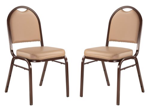 National Public Seating Dome-Back Stacking Chairs, Vinyl, French Beige/Mocha, Set Of 2