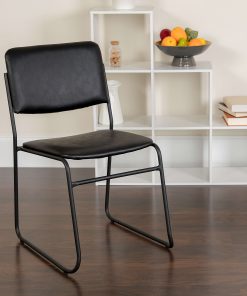 Flash Furniture HERCULES Series High-Density Stacking Chair With Sled Base, Vinyl Upholstery, Black