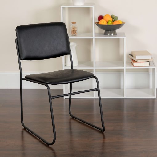 Flash Furniture HERCULES Series High-Density Stacking Chair With Sled Base, Vinyl Upholstery, Black