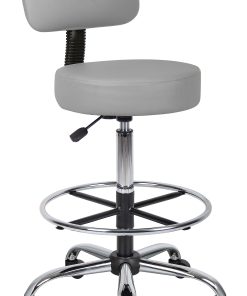 Boss Office Products Medical Drafting Stool, With Backrest, Caressoft™ Vinyl, Gray