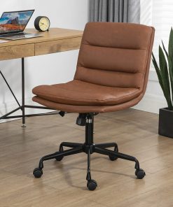 Glamour Home Ayuka Ergonomic Faux Leather Mid-Back Adjustable Height Swivel Task Chair, Brown/Black 2