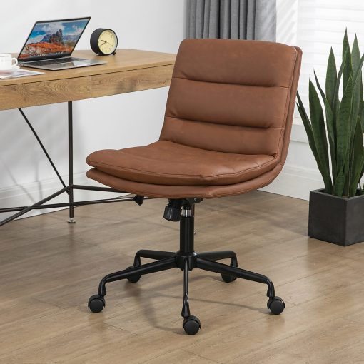 Glamour Home Ayuka Ergonomic Faux Leather Mid-Back Adjustable Height Swivel Task Chair, Brown/Black - Image 2