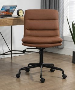 Glamour Home Ayuka Ergonomic Faux Leather Mid-Back Adjustable Height Swivel Task Chair, Brown/Black