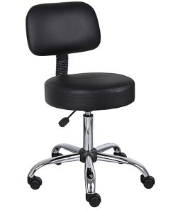 Boss Office Products Medical Stool With Back And Antimicrobial Vinyl, Black/Chrome