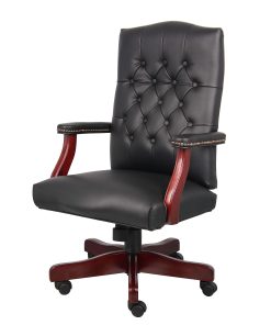 Boss Office Products Traditional Ergonomic High-Back Executive Chair, 47″H,Black/Mahogany 2