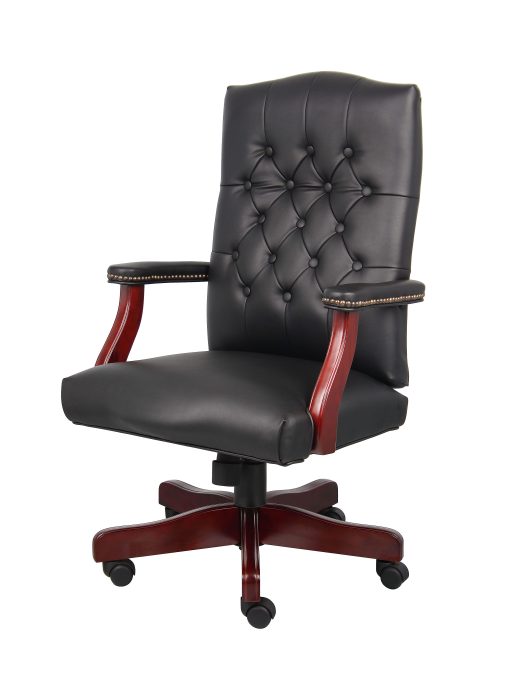Boss Office Products Traditional Ergonomic High-Back Executive Chair, 47"H,Black/Mahogany - Image 2