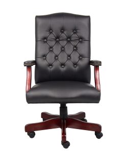 Boss Office Products Traditional Ergonomic High-Back Executive Chair, 47"H,Black/Mahogany