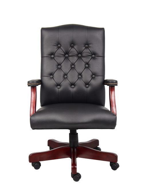 Boss Office Products Traditional Ergonomic High-Back Executive Chair, 47"H,Black/Mahogany
