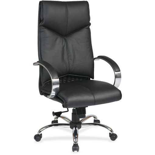 Office Star™ Deluxe Bonded Leather High-Back Chair, Black/Chrome - Image 2