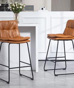 Glamour Home Bauer Faux Leather Barstools With Back, Brown/Black, Set Of 2 Barstools 2