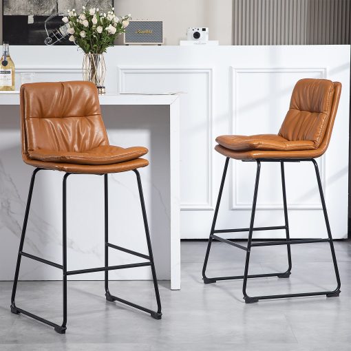 Glamour Home Bauer Faux Leather Barstools With Back, Brown/Black, Set Of 2 Barstools - Image 2