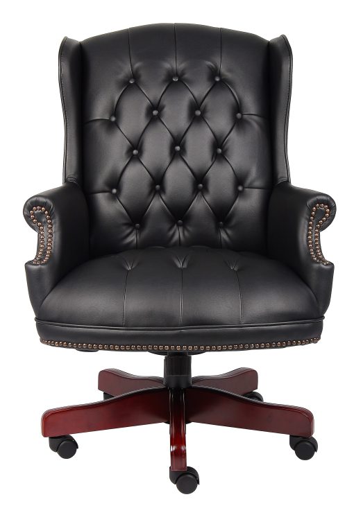 Boss Office Products Traditional Ergonomic Vinyl High-Back Executive Chair, Black/Mahogany