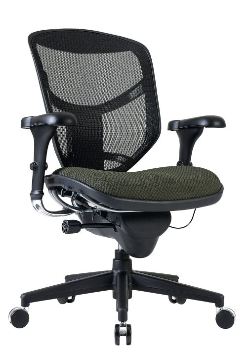 WorkPro® Quantum 9000 Series Ergonomic Mesh/Premium Fabric Mid-Back Chair, Black/Olive, BIFMA Compliant