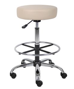 Boss Office Products Medical Stool With Antimicrobial Protection, Footring, Beige/Chrome