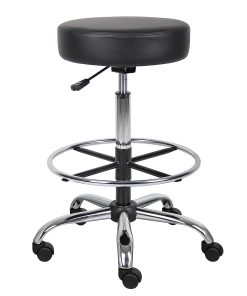 Boss Office Products Medical Stool With Foot Ring And Antimicrobial Vinyl, 34″H x 25″W X 25″D, Black/Chrome 2