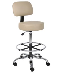 Boss Office Products Antimicrobial Medical Stool With Back And Foot Ring, Beige