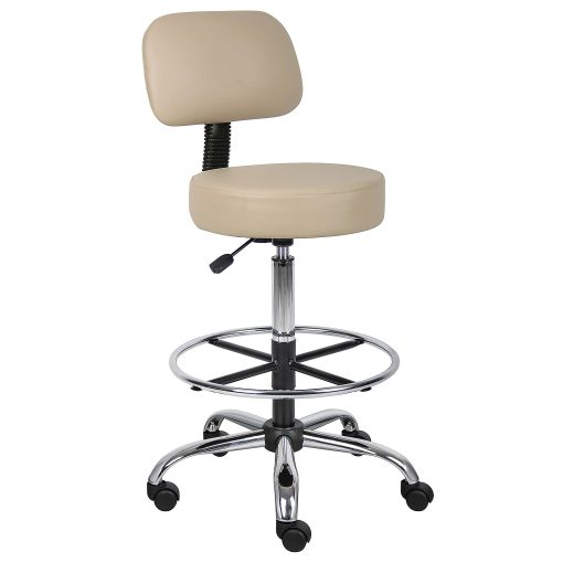 Boss Office Products Antimicrobial Medical Stool With Back And Foot Ring, Beige