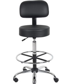 Boss Office Products Antimicrobial Medical Stool With Back And Foot Ring, Black/Chrome 2