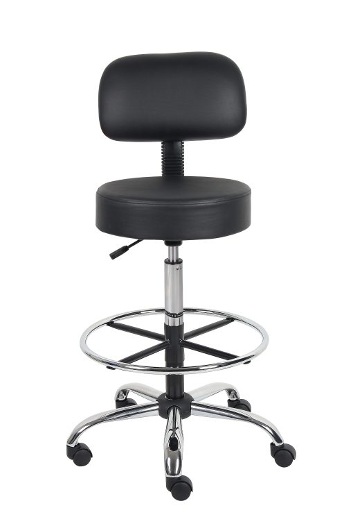 Boss Office Products Antimicrobial Medical Stool With Back And Foot Ring, Black/Chrome - Image 2