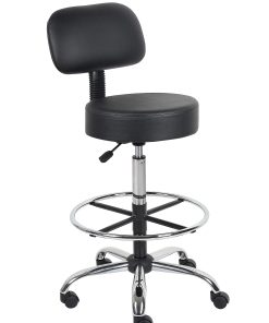 Boss Office Products Antimicrobial Medical Stool With Back And Foot Ring, Black/Chrome