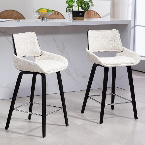 Glamour Home Bea Fabric Counter Height Stool With Back, White - Image 2