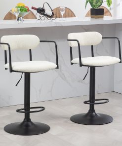 Glamour Home Bedivere Fabric Barstool With Back, Beige/Black 2
