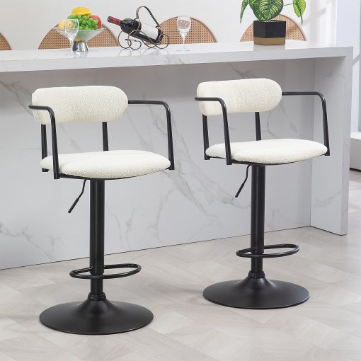 Glamour Home Bedivere Fabric Barstool With Back, Beige/Black - Image 2