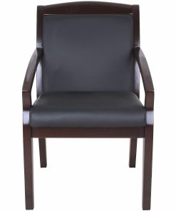 Lorell® Bonded Leather/Wood Guest Chair With Sloping Arms, Black/Espresso 2