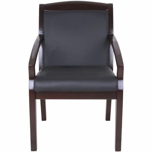 Lorell® Bonded Leather/Wood Guest Chair With Sloping Arms, Black/Espresso - Image 2