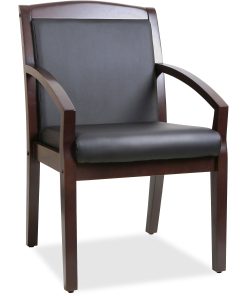 Lorell® Bonded Leather/Wood Guest Chair With Sloping Arms, Black/Espresso