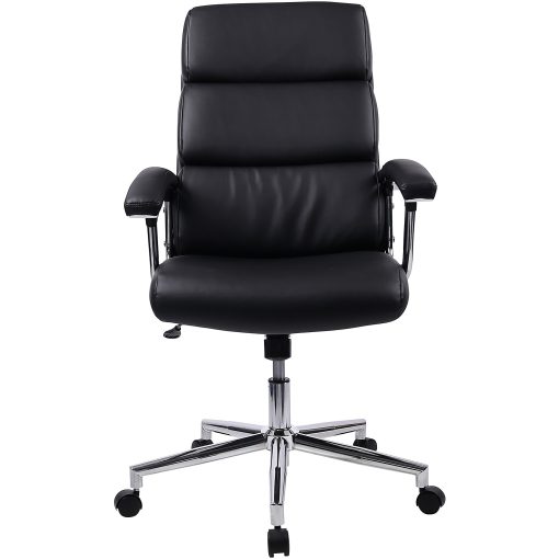 Lorell® Ergonomic Bonded Leather/Chrome High-Back Chair, Black - Image 2