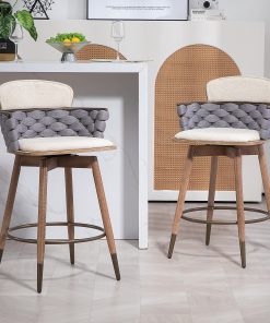 Glamour Home Bechor Fabric Counter Height Stool With Back, Beige 2