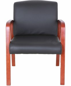Lorell® Bonded Leather/Wood Guest Chair, Black/Cherry 2