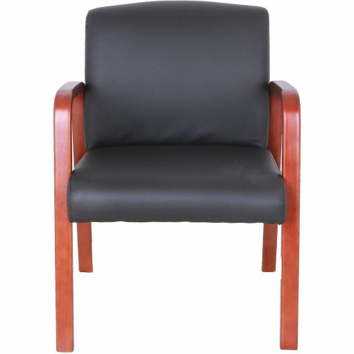 Lorell® Bonded Leather/Wood Guest Chair, Black/Cherry - Image 2