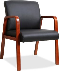 Lorell® Bonded Leather/Wood Guest Chair, Black/Cherry