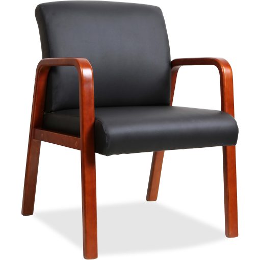 Lorell® Bonded Leather/Wood Guest Chair, Black/Cherry